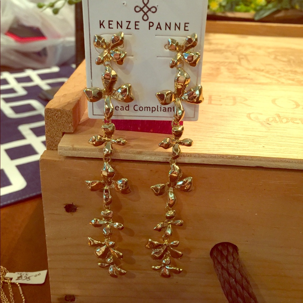 Extra long gold flower earrings